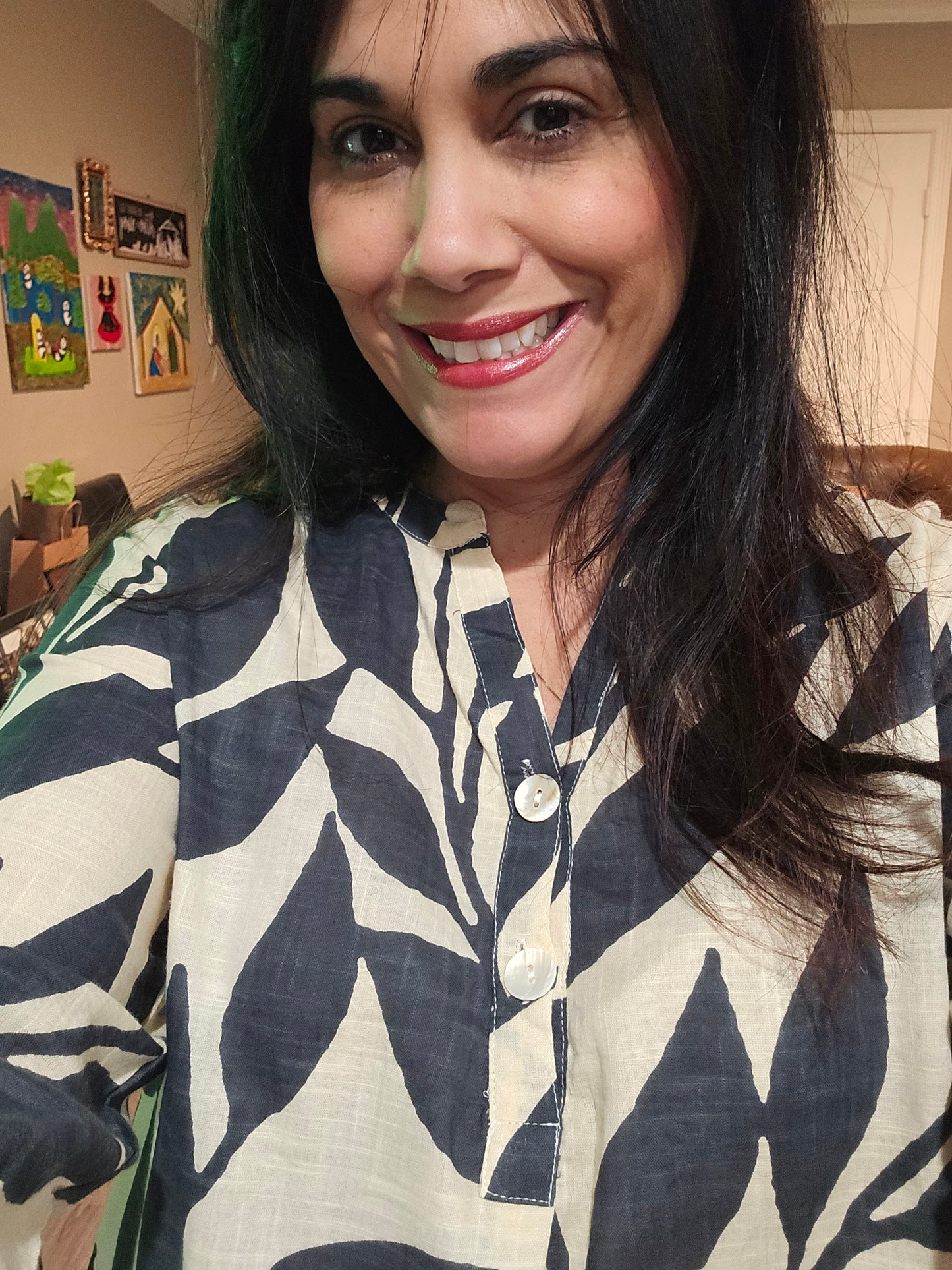 Black and beige leaf tunic