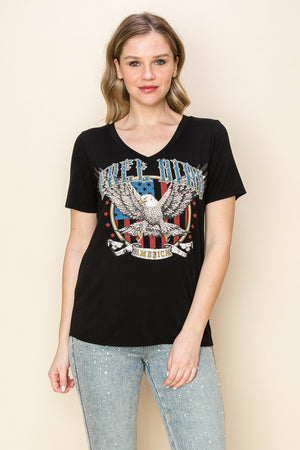 American Eagle Flag printed V Neck Short Sleeve Top