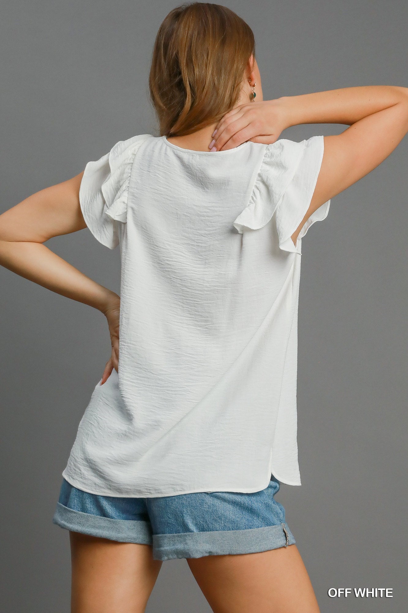 Double layer flutter sleeve top off white