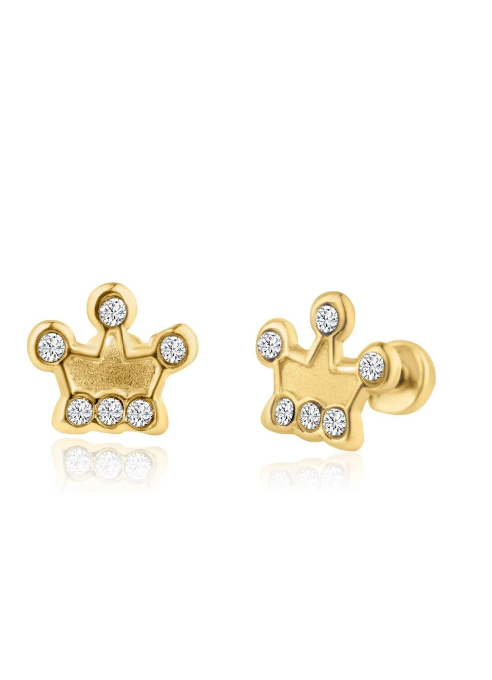 14 Karat Yellow Gold CZ Crown Screw Back Earring