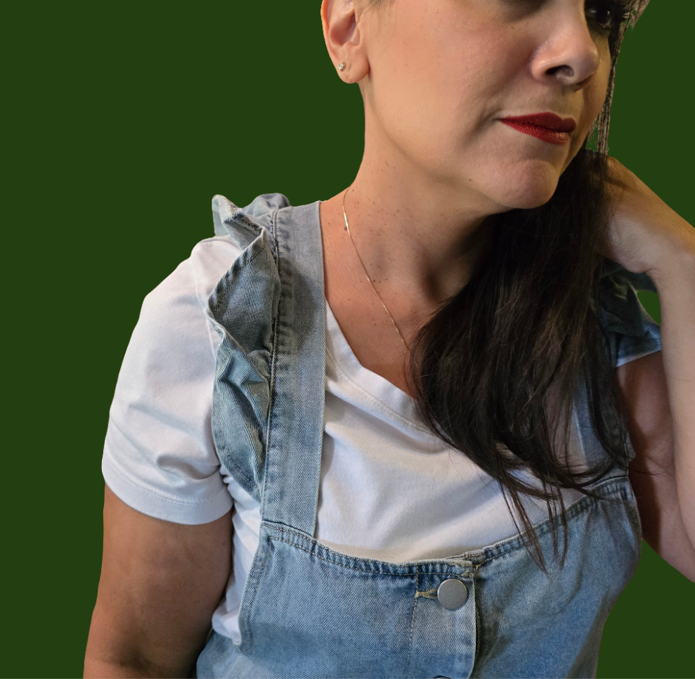 Denim jumper with ruffle straps