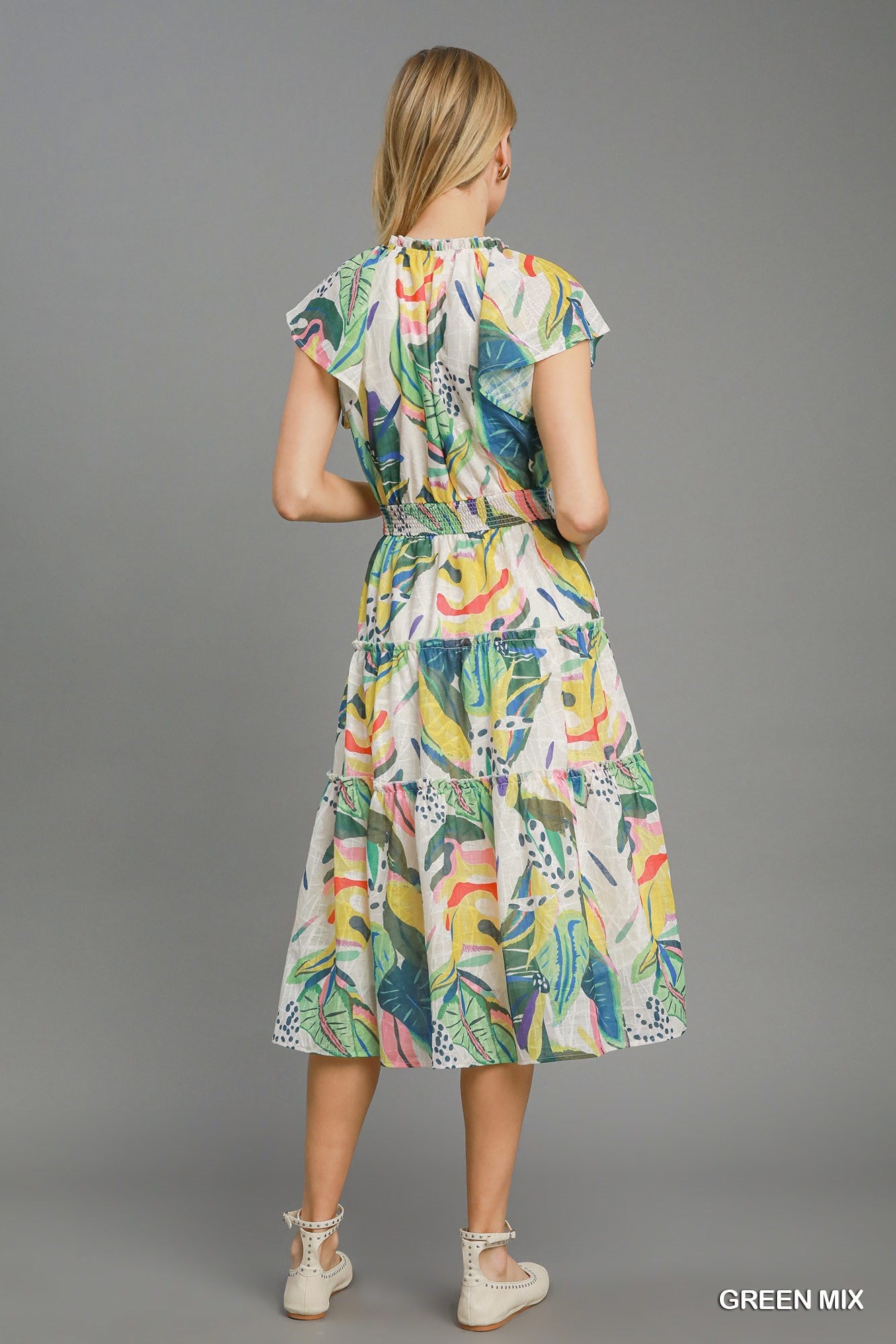 Clearance! Leaf print tiered dress