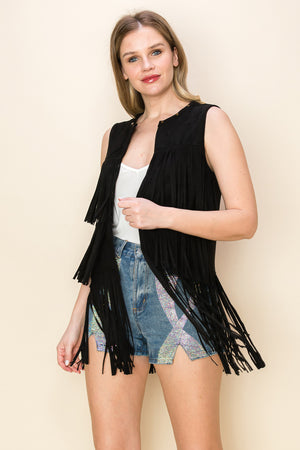 Black Suede Vest with Fringe