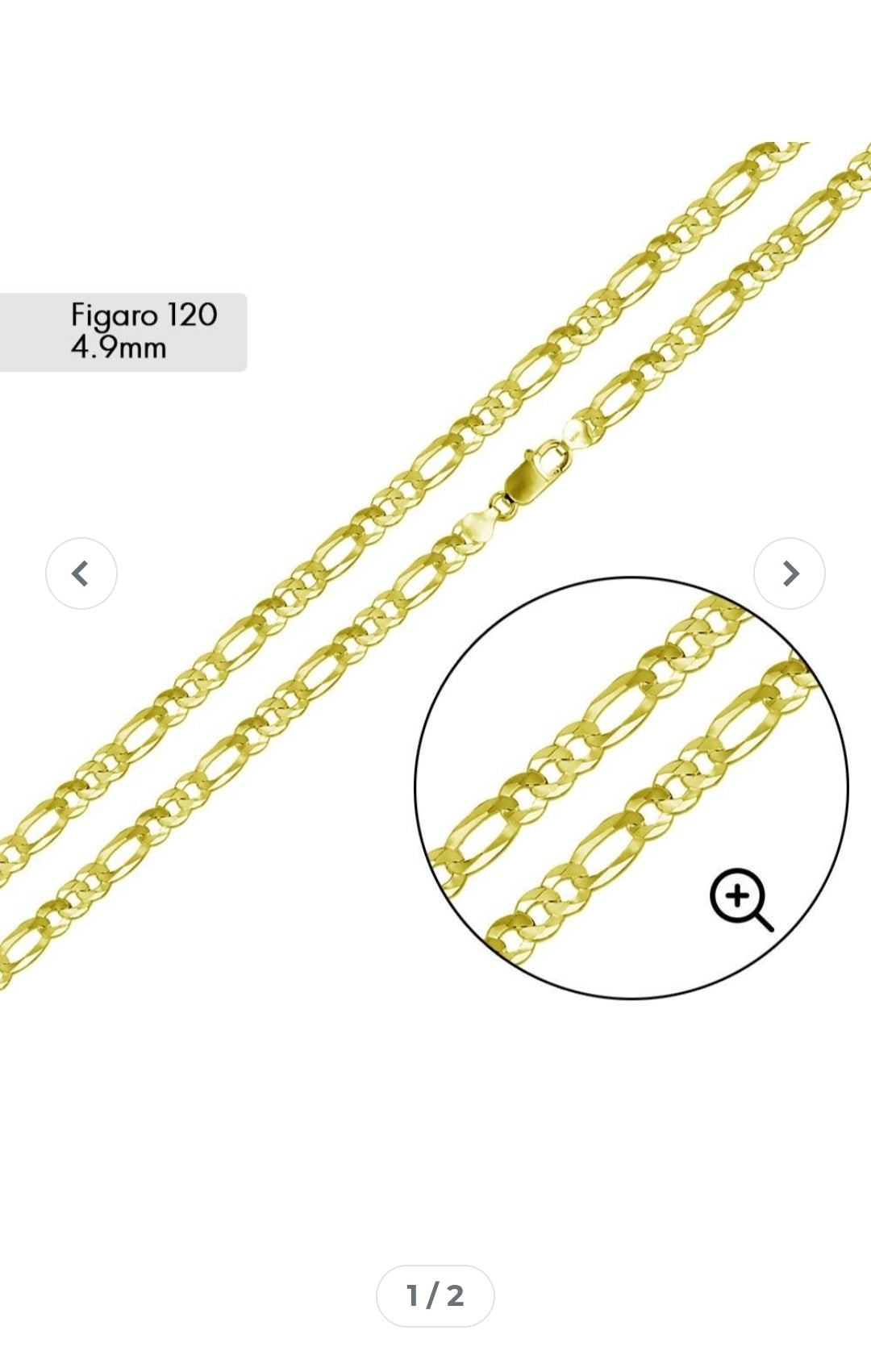 Silver Gold Plated Figaro 120gauge Bracelet 4.9mm, 8 inches style 2738