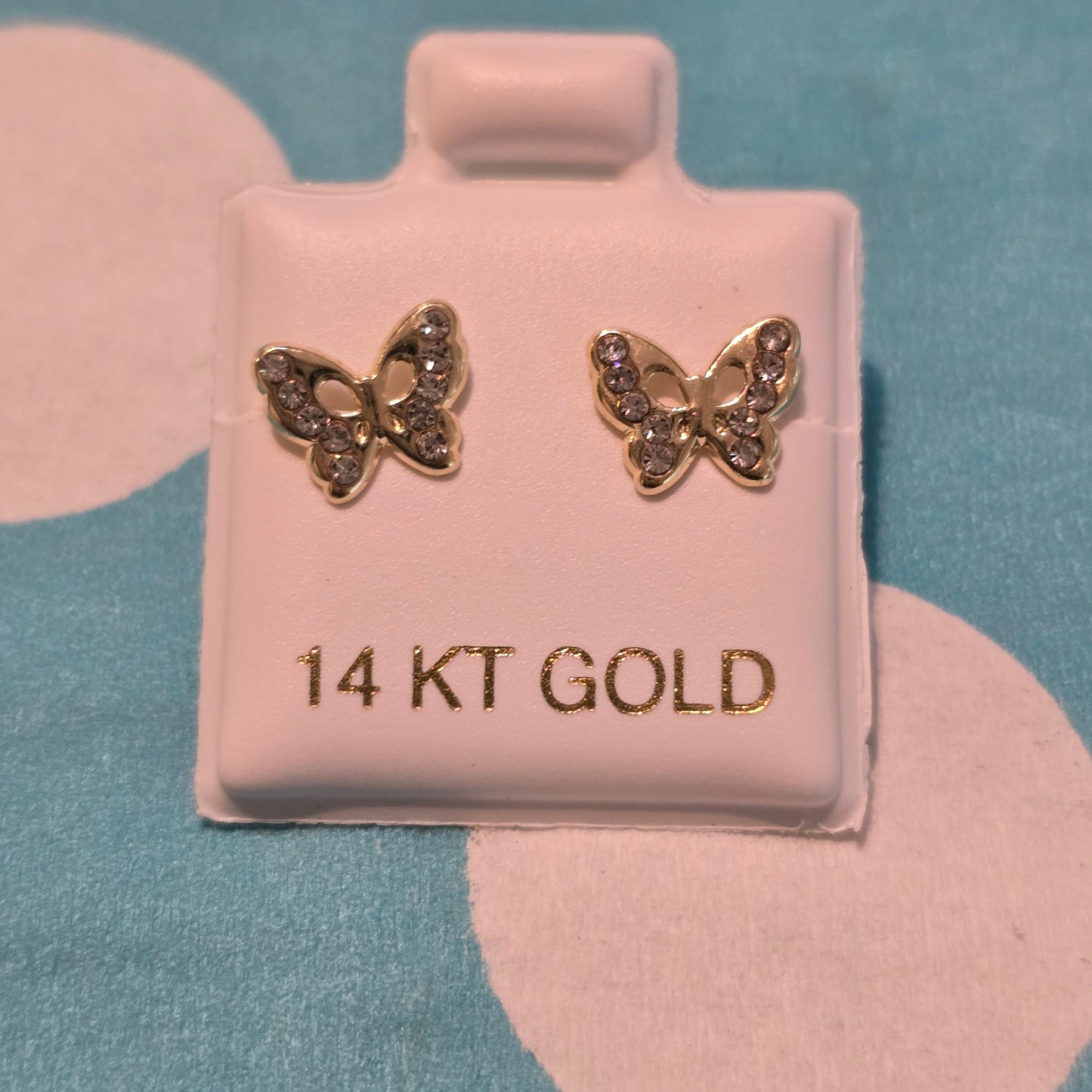 14 Karat Yellow Gold Butterfly Screw Back Earrings Cz stones