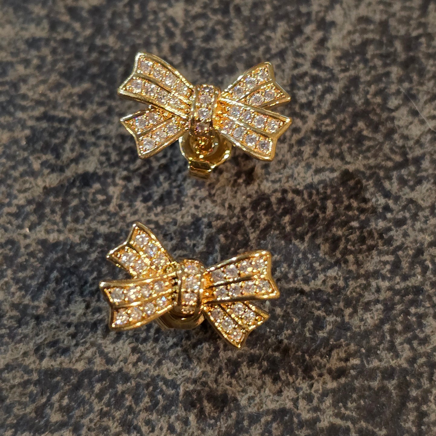 18k gold plated mini bow earrings with cz accents