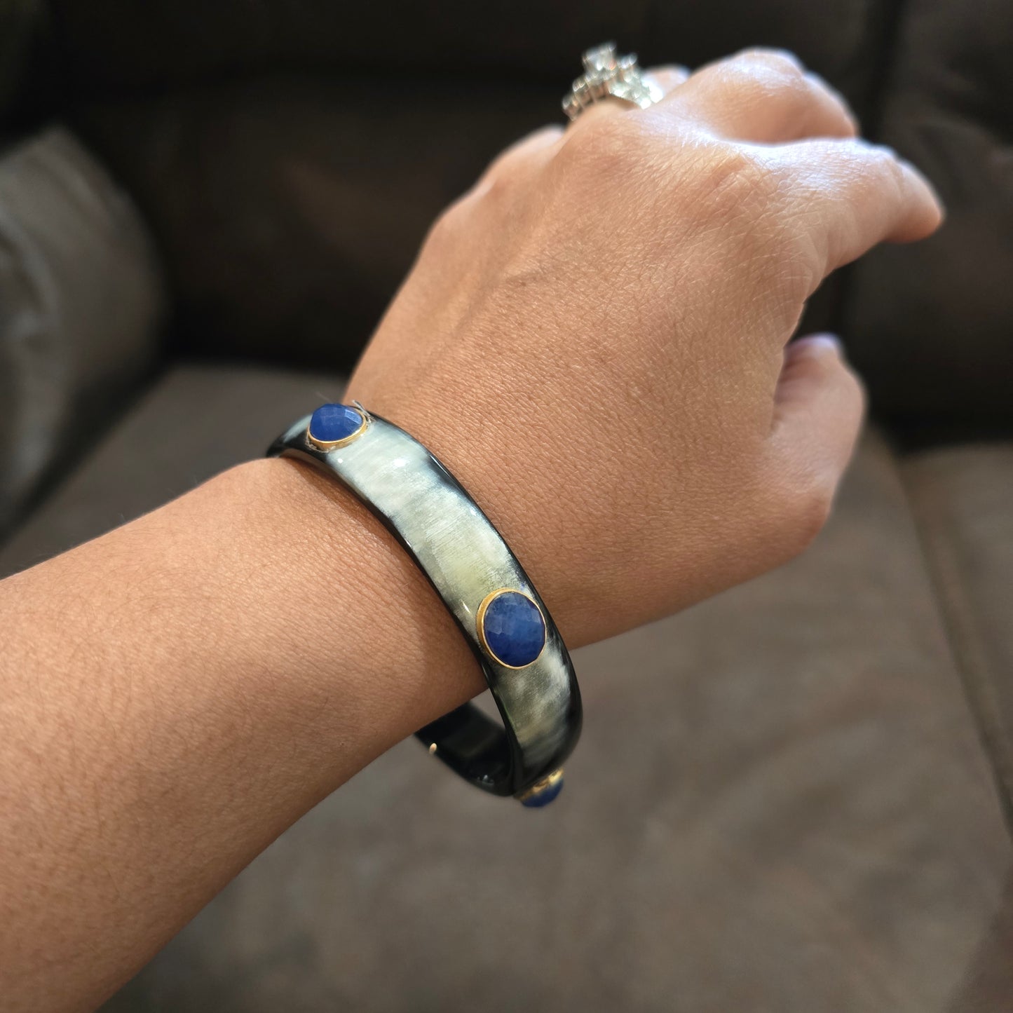 Natural Buffalo Horn Bangle with lapis stones