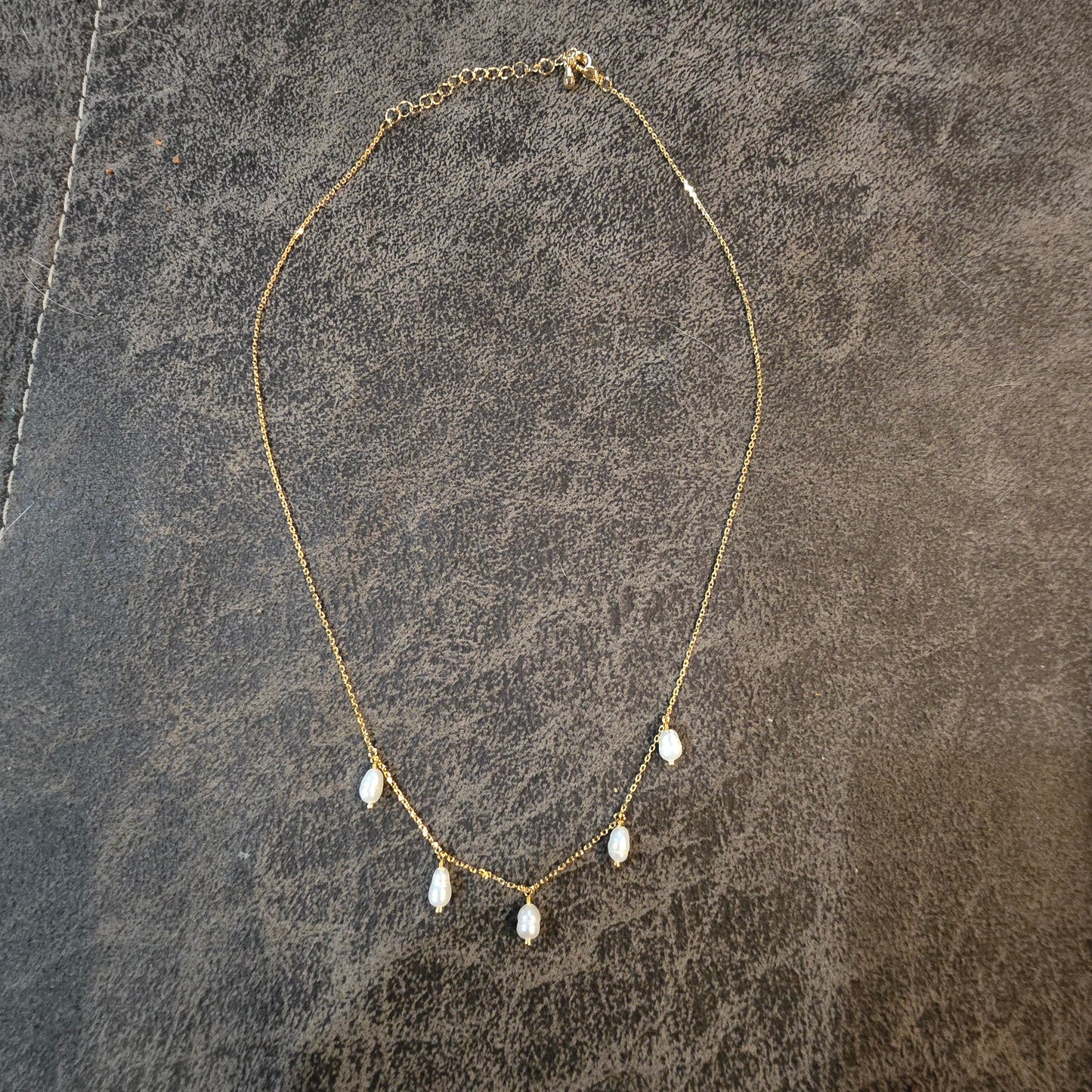 18k gold plated freshwater pearl 5 station drop necklace