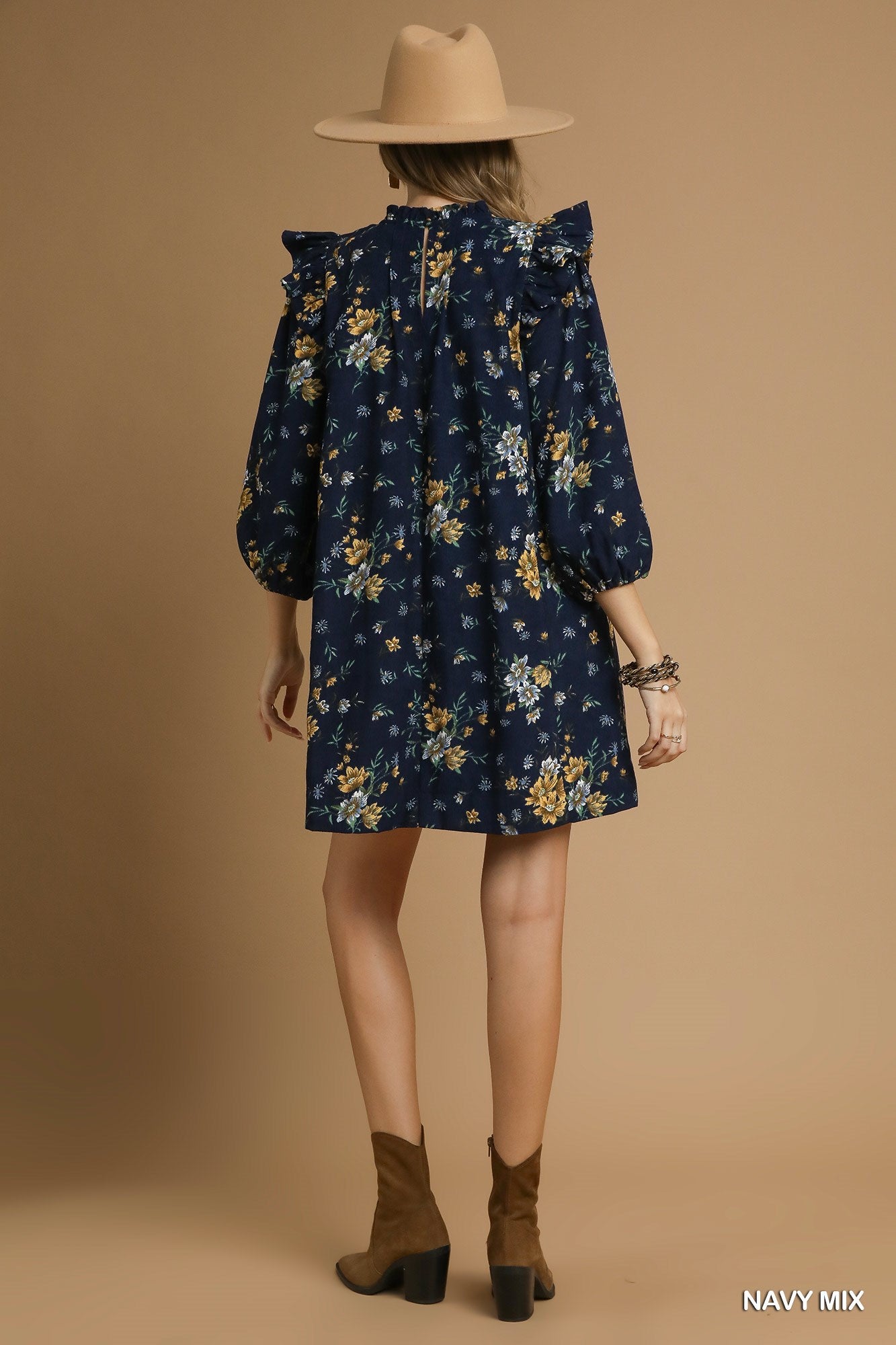 Floral Ruffle Shoulder Mini Dress