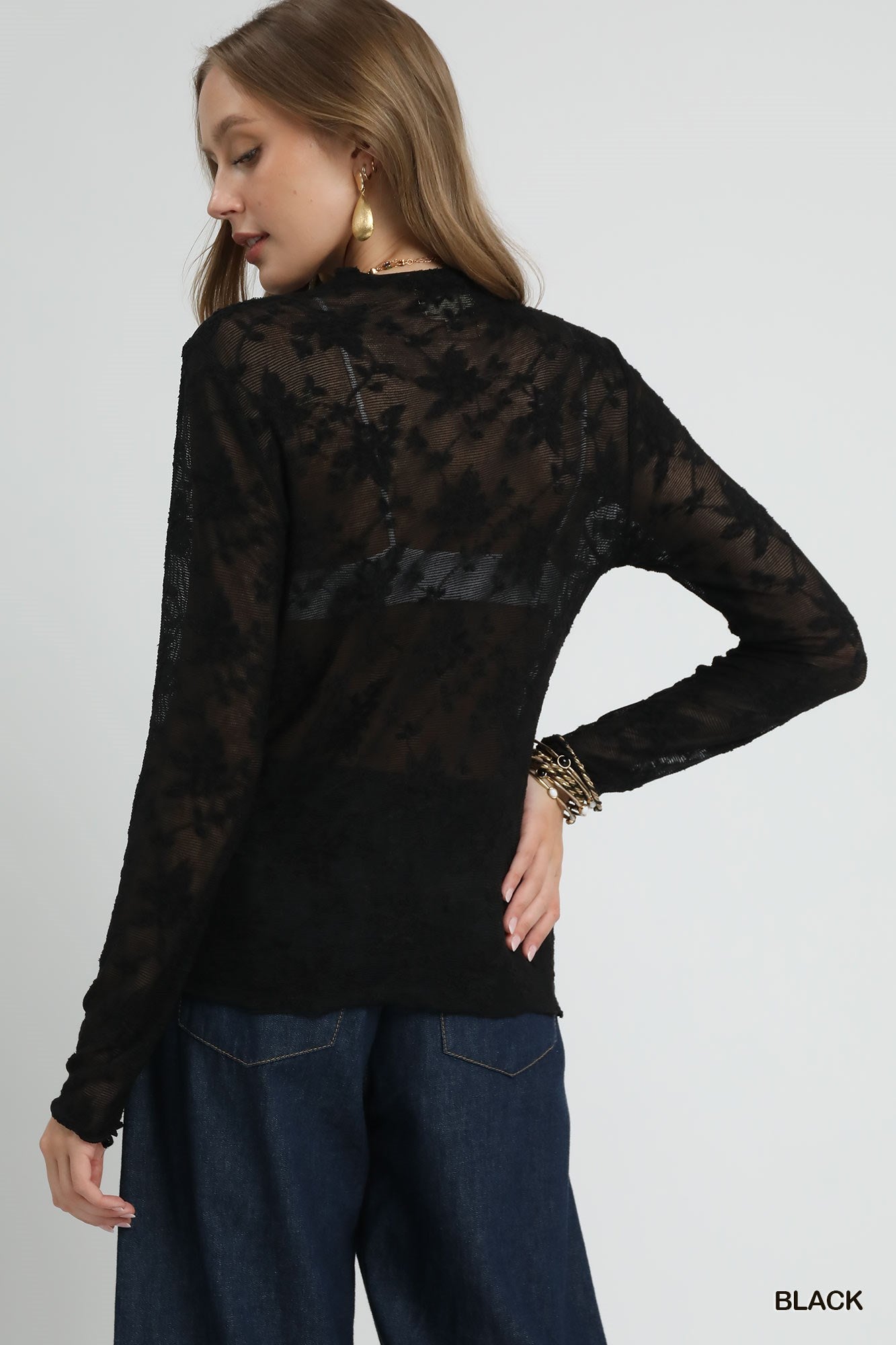 Lace Sheer Long Sleeve Top