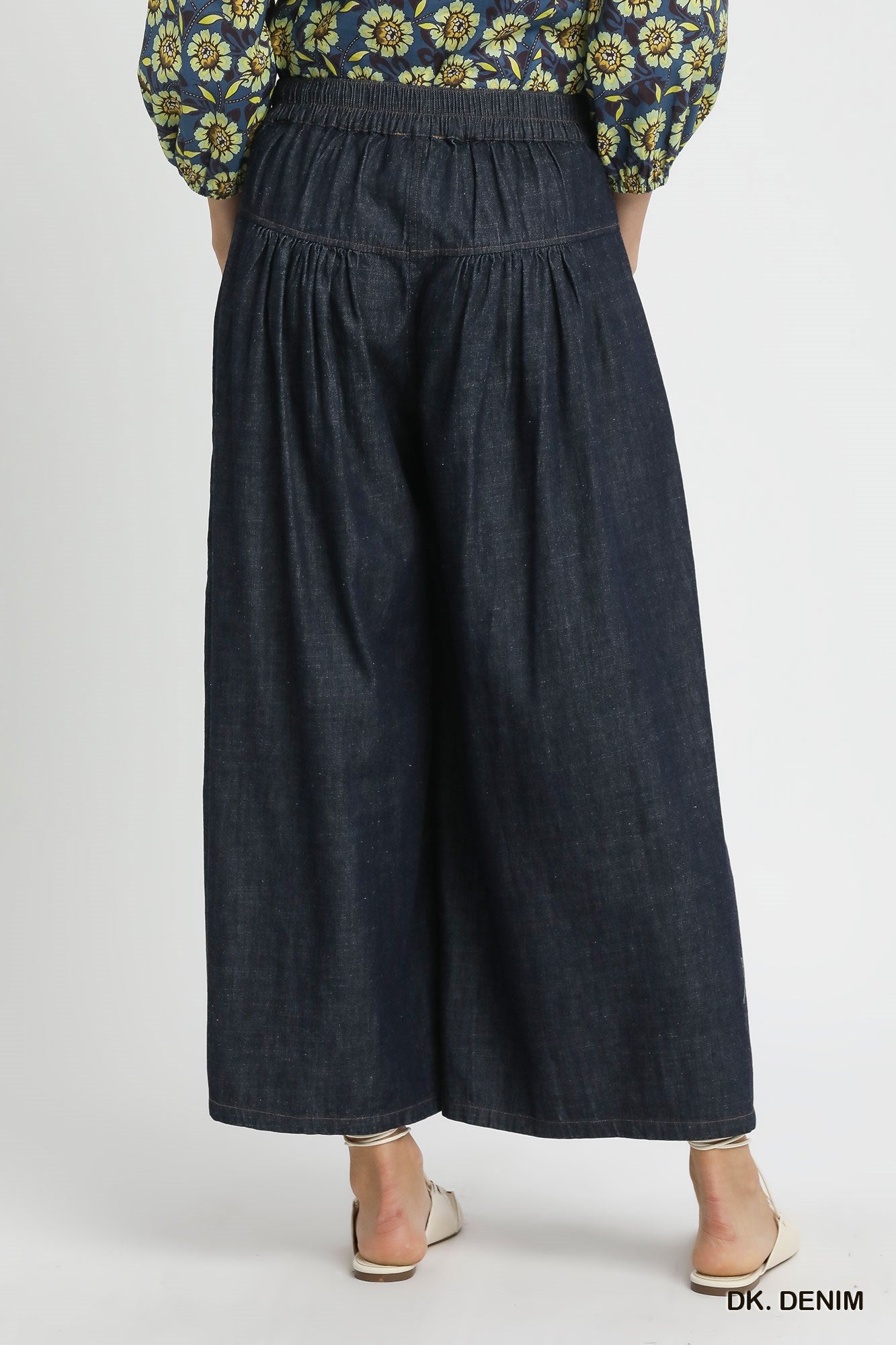 Stone Washed Wide-Leg Button-Front Culottes