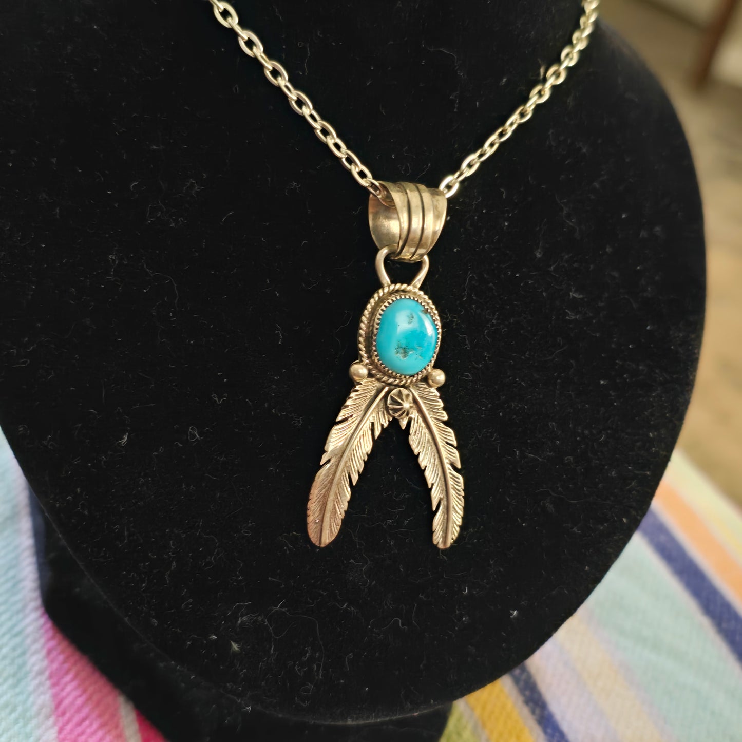 Sterling silver turquoise feather pendant