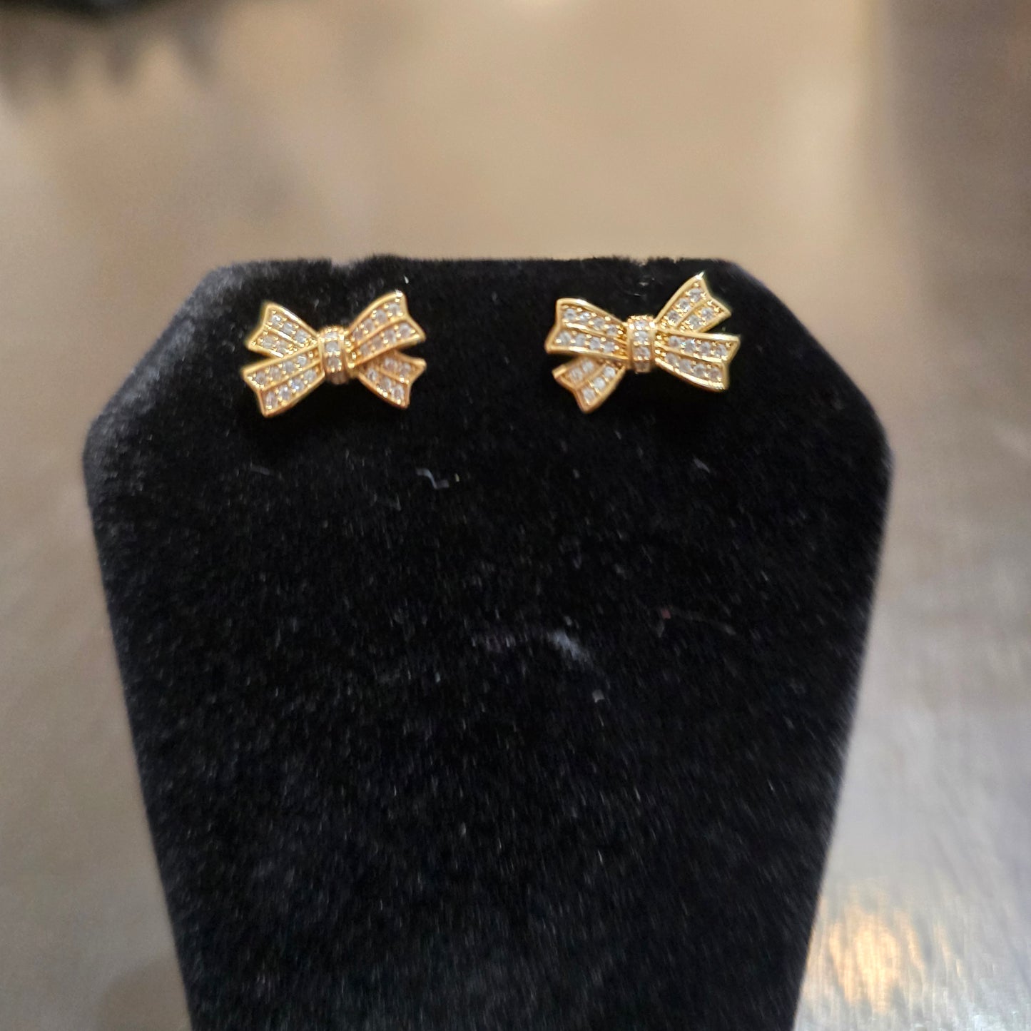 18k gold plated mini bow earrings with cz accents