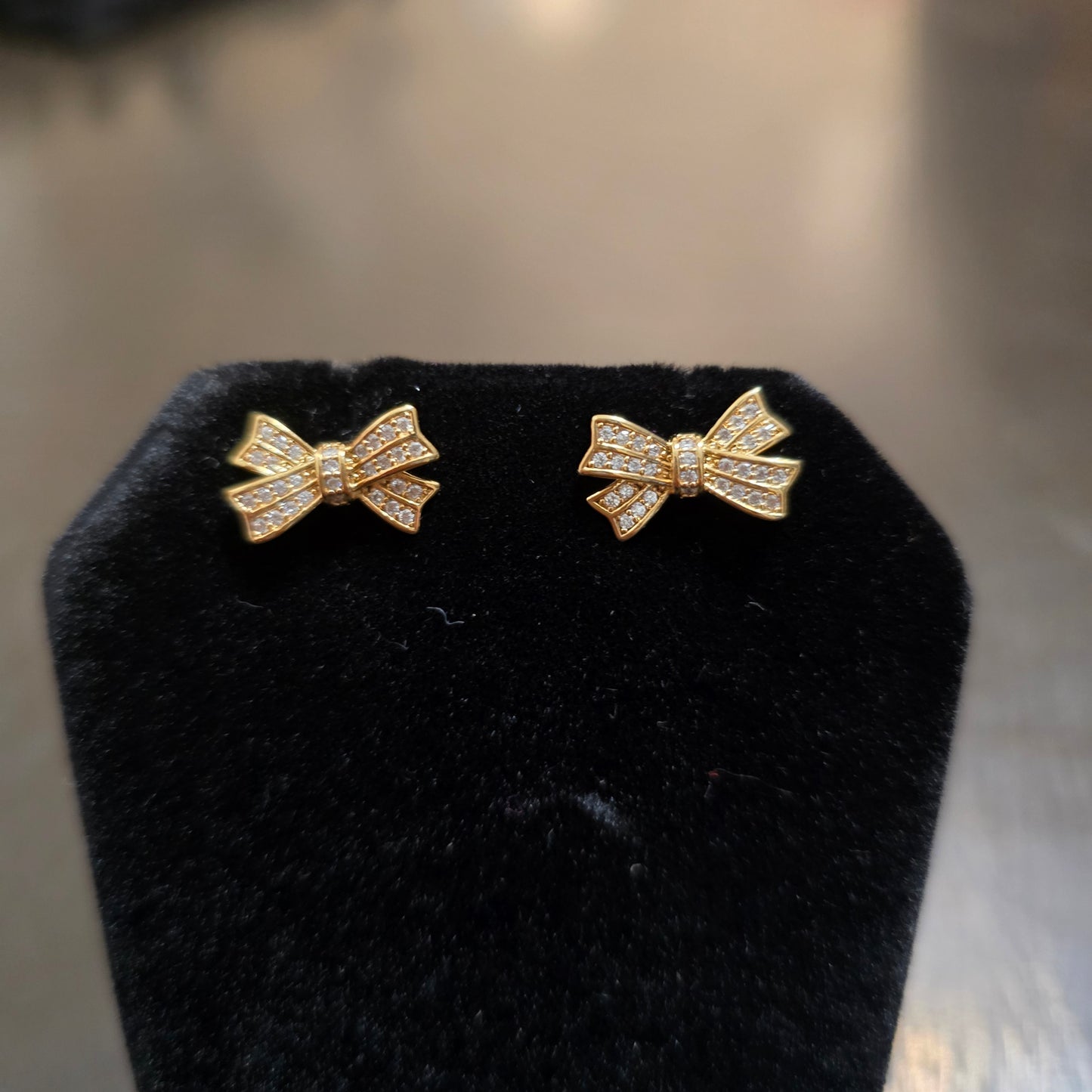 18k gold plated mini bow earrings with cz accents