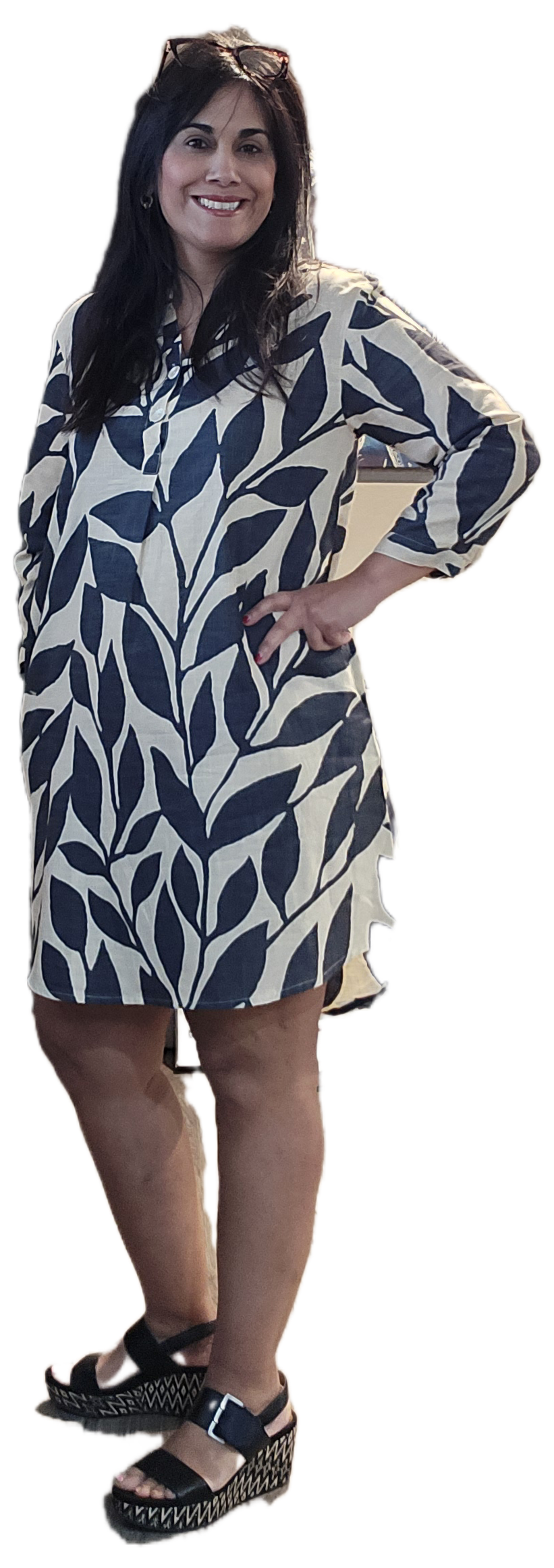 Black and beige leaf tunic