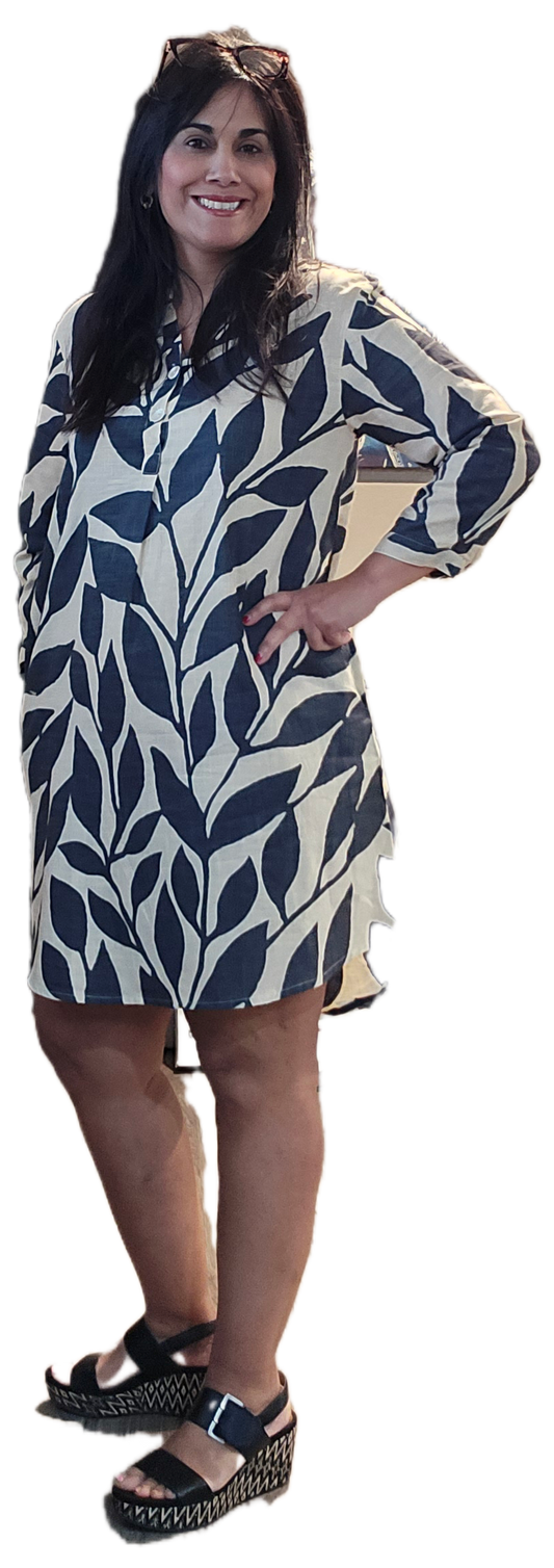 Black and beige leaf tunic