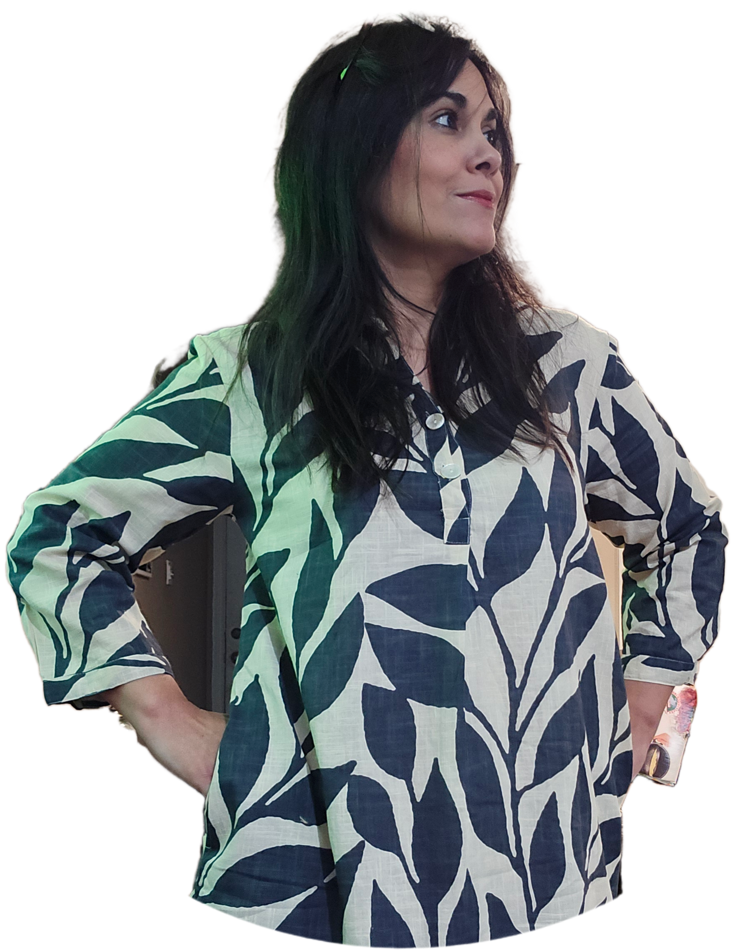 Black and beige leaf tunic