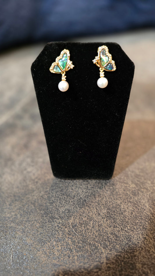 Freshwater Cultured pearl Butterfly earrings in sterling silver