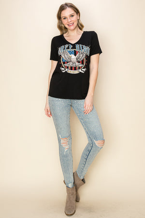 American Eagle Flag printed V Neck Short Sleeve Top
