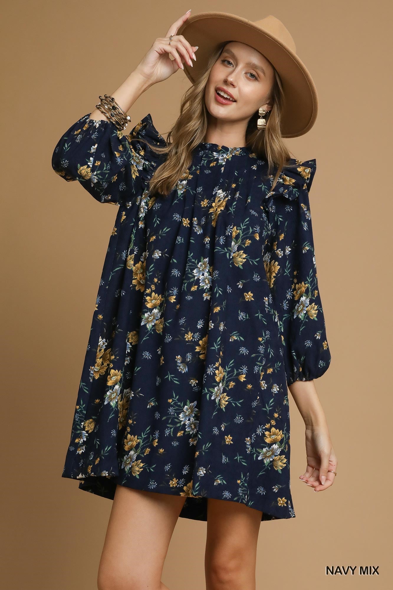 Floral Ruffle Shoulder Mini Dress