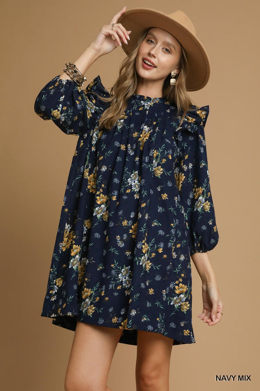 Floral Ruffle Shoulder Mini Dress