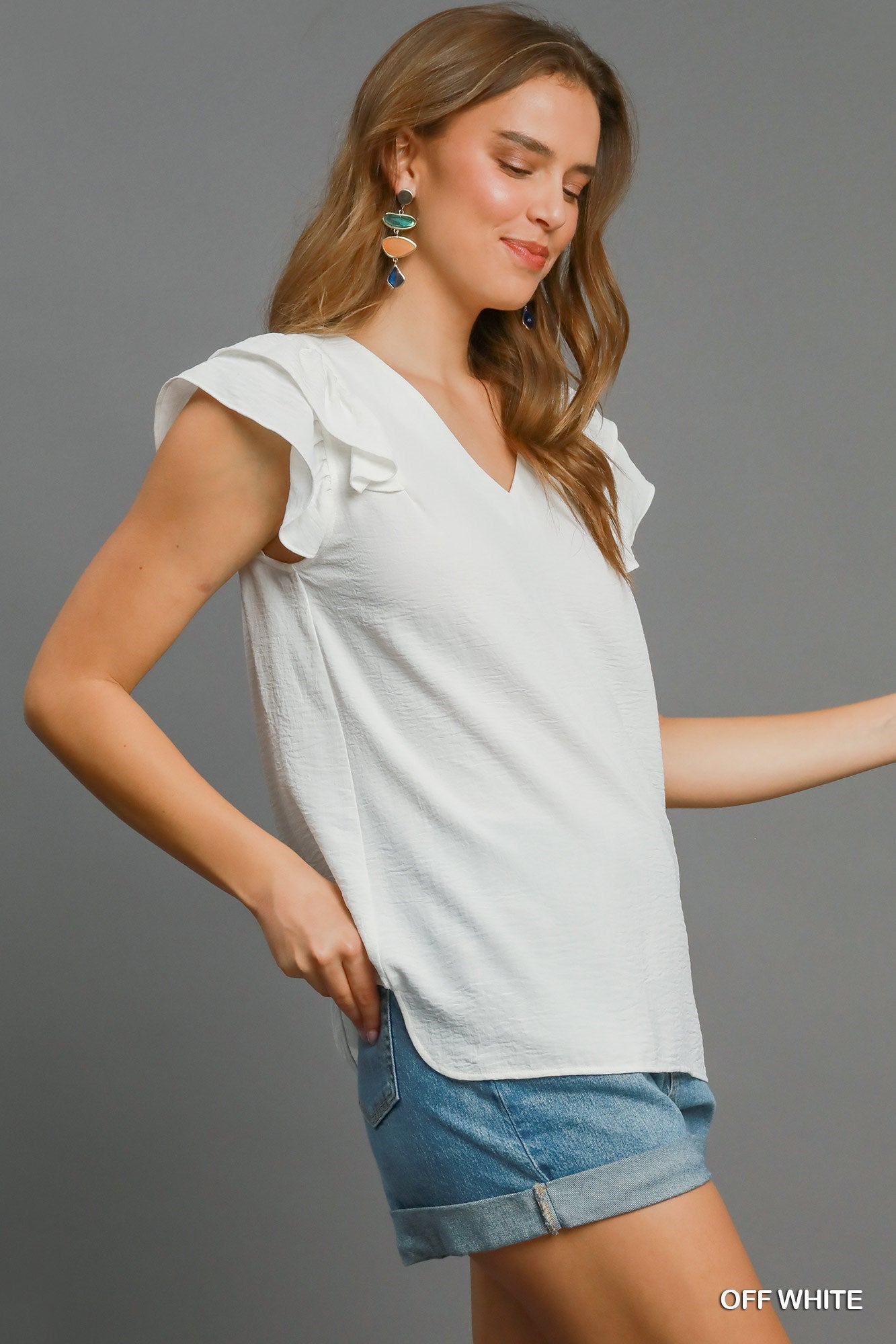 Double layer flutter sleeve top off white
