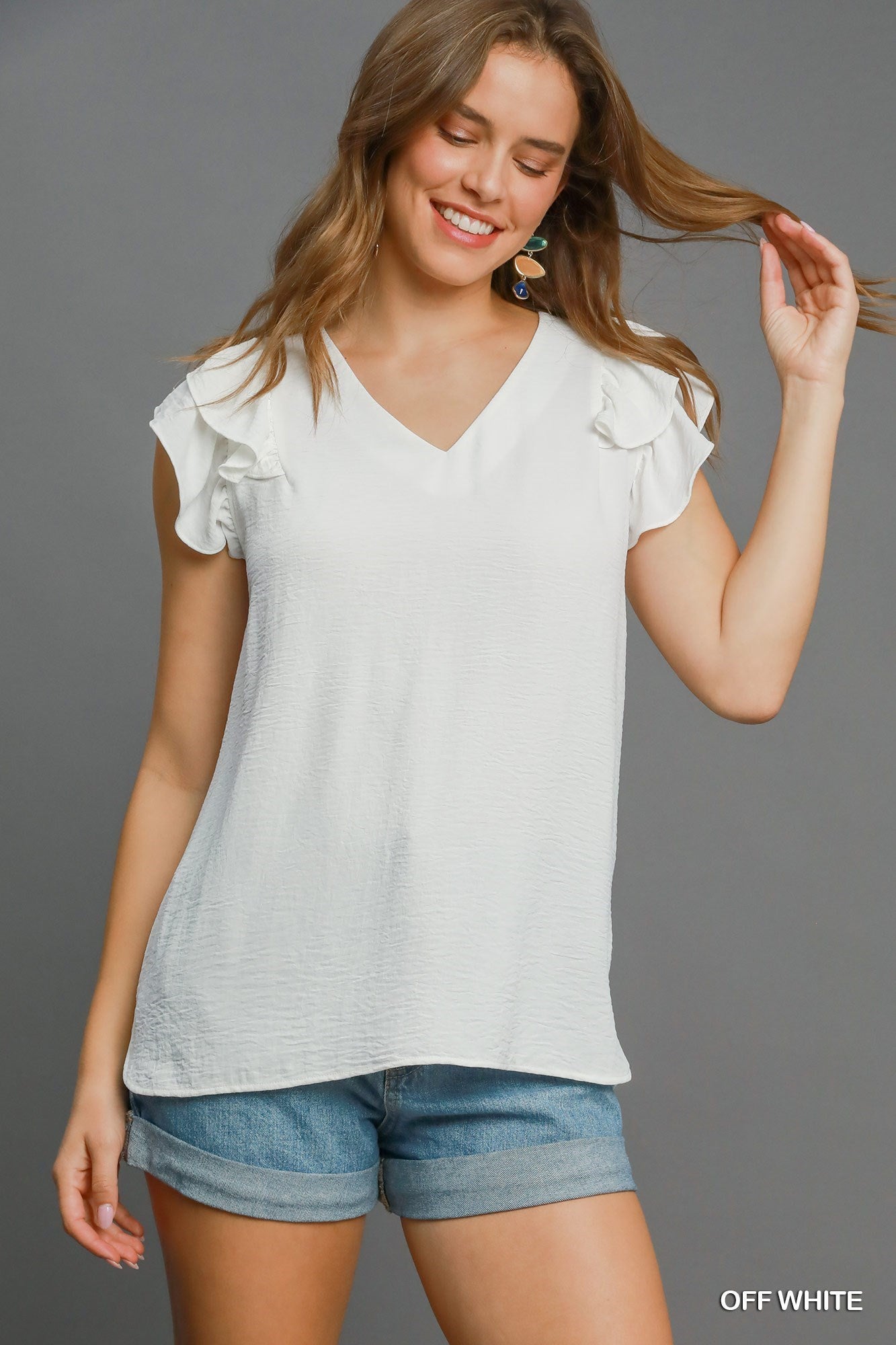 Double layer flutter sleeve top off white