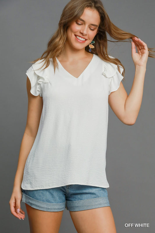 Double layer flutter sleeve top off white