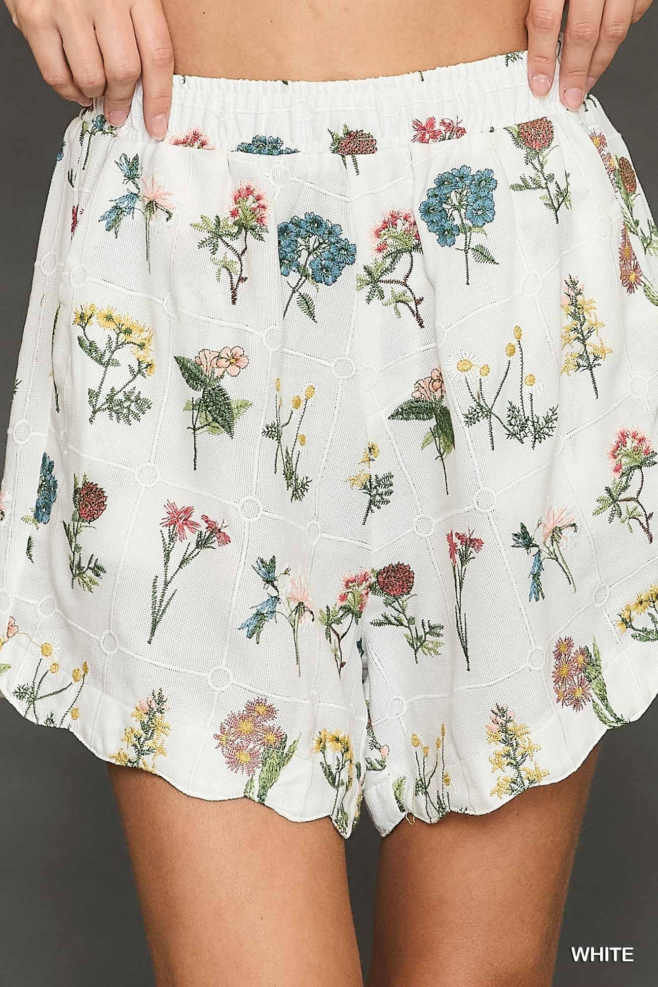 Floral embroidery shorts