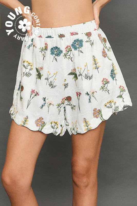 Floral embroidery shorts