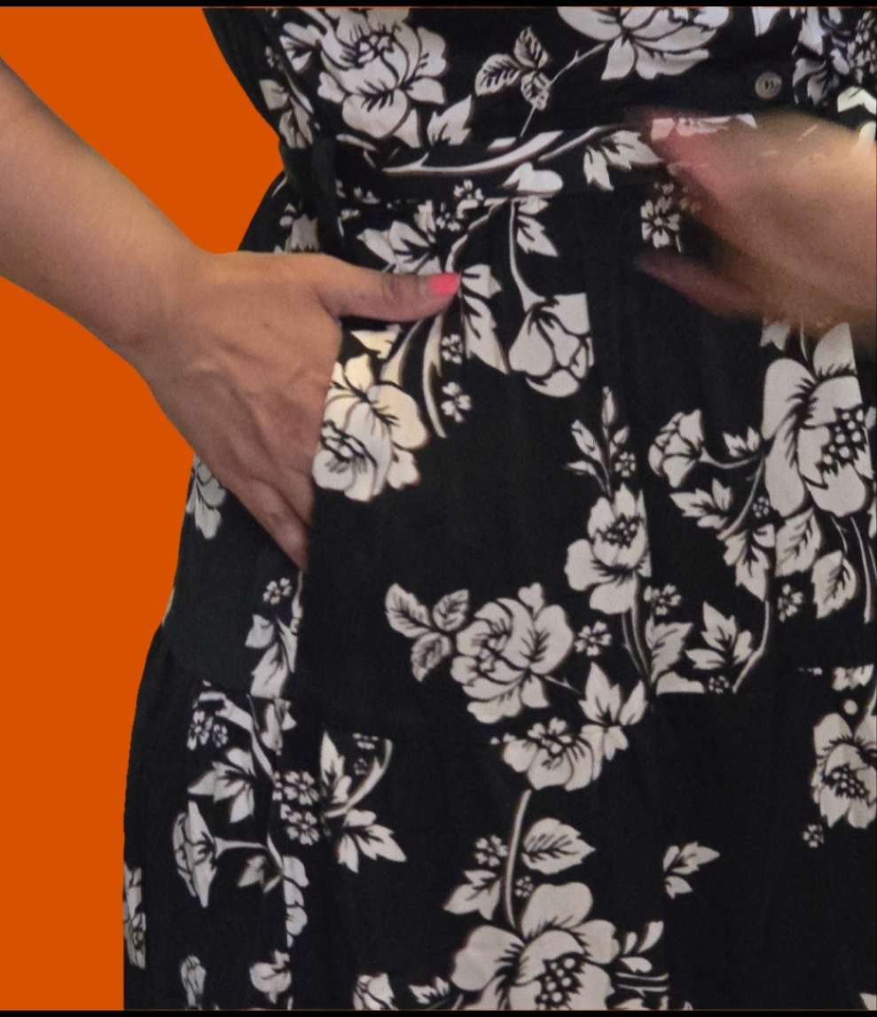 Black and White Long Floral Dress