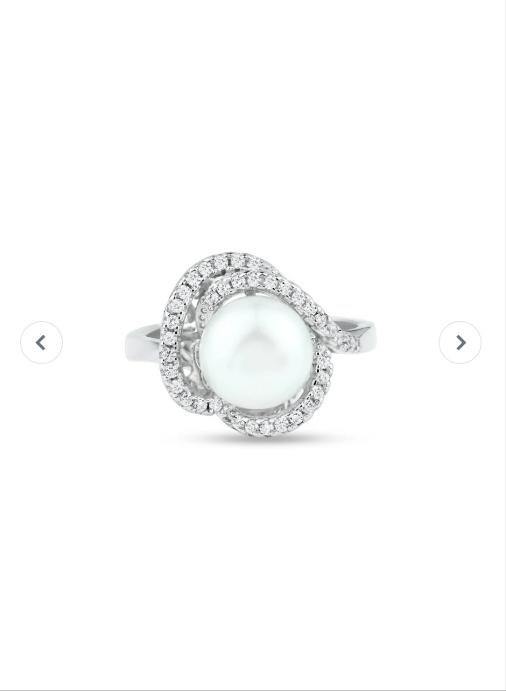 Rhodium Plated 925 Sterling Silver White Pearl and Clear CZ Ring