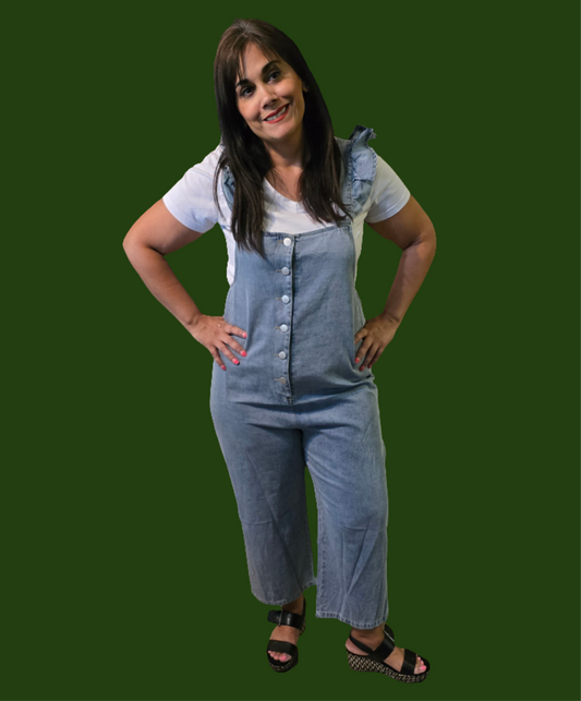 Denim jumper with ruffle straps