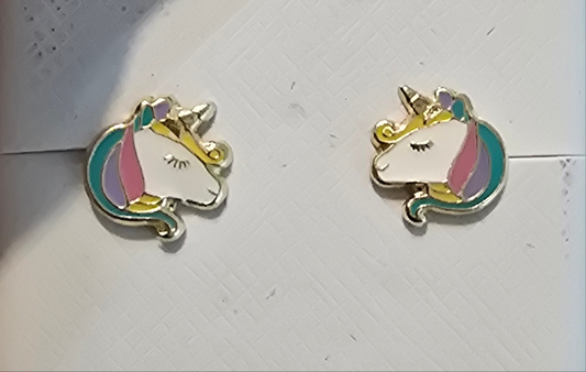 14 Karat Yellow Gold Unicorn Screw Back Earrings