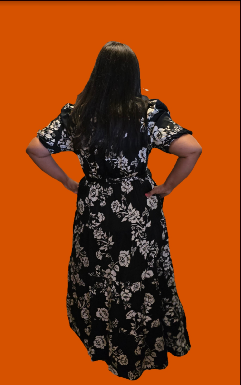 Black and White Long Floral Dress