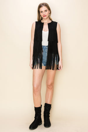 Black Suede Vest with Fringe