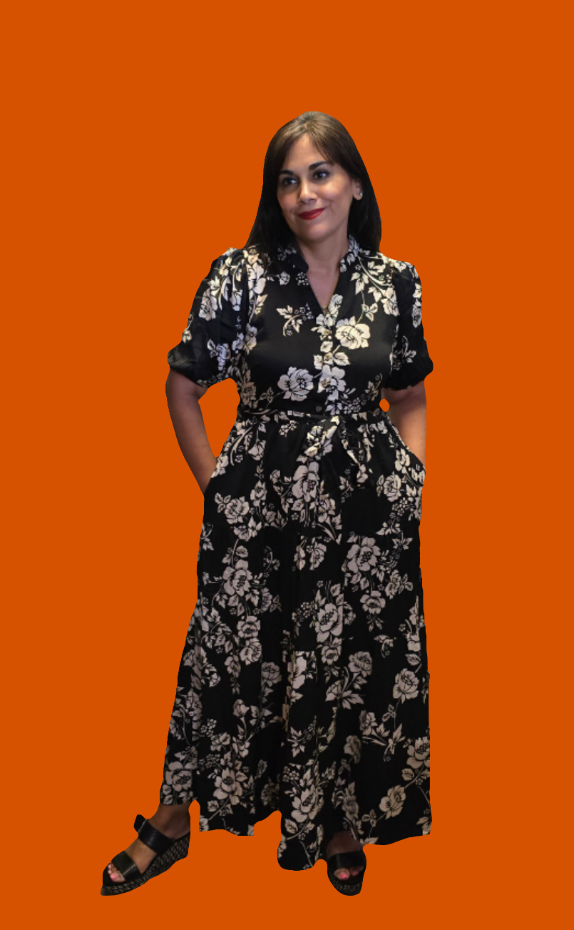 Black and White Long Floral Dress