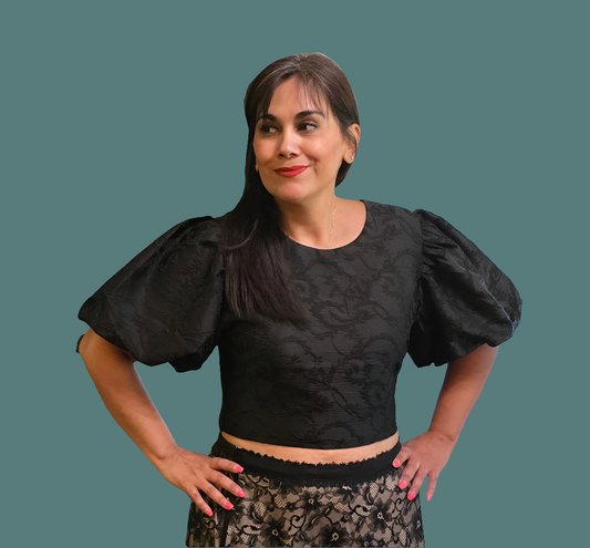 Black top with puffy short sleeve