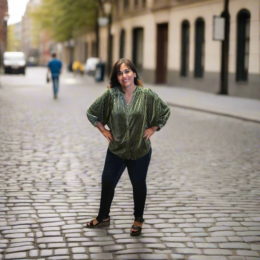 Velvet Batwing Button Down Olive Blouse