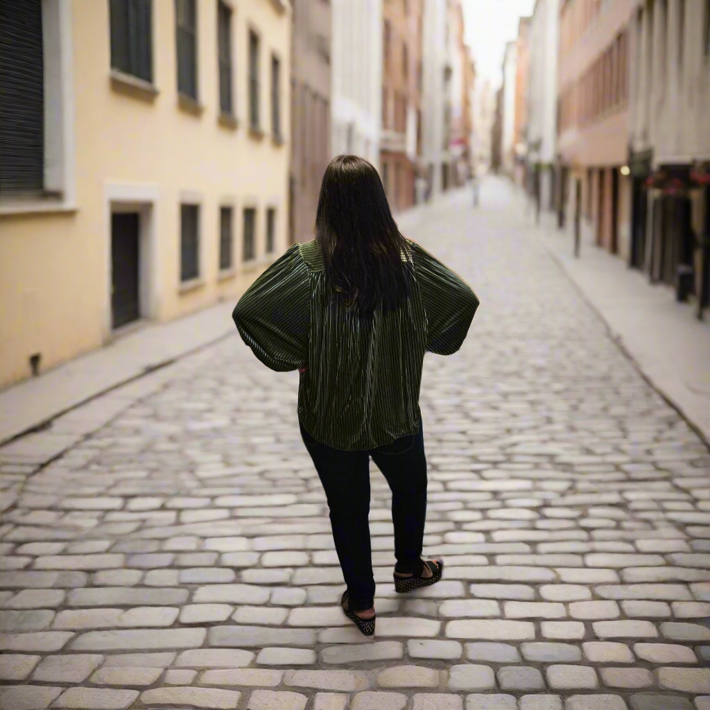 Velvet Batwing Button Down Olive Blouse