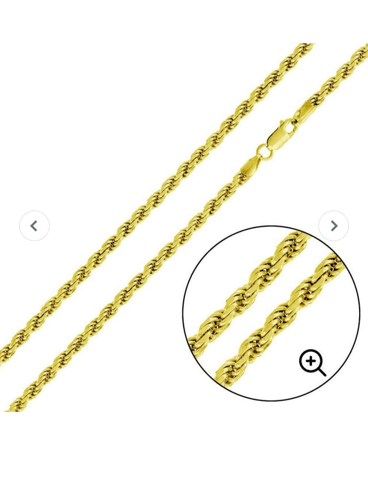 Gold Plated 925 Sterling Silver Rope 070 gauge Bracelet 3.2mm style 3939