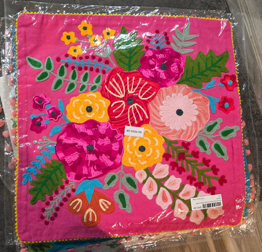 Pink Floral Embroidery Pillowcase