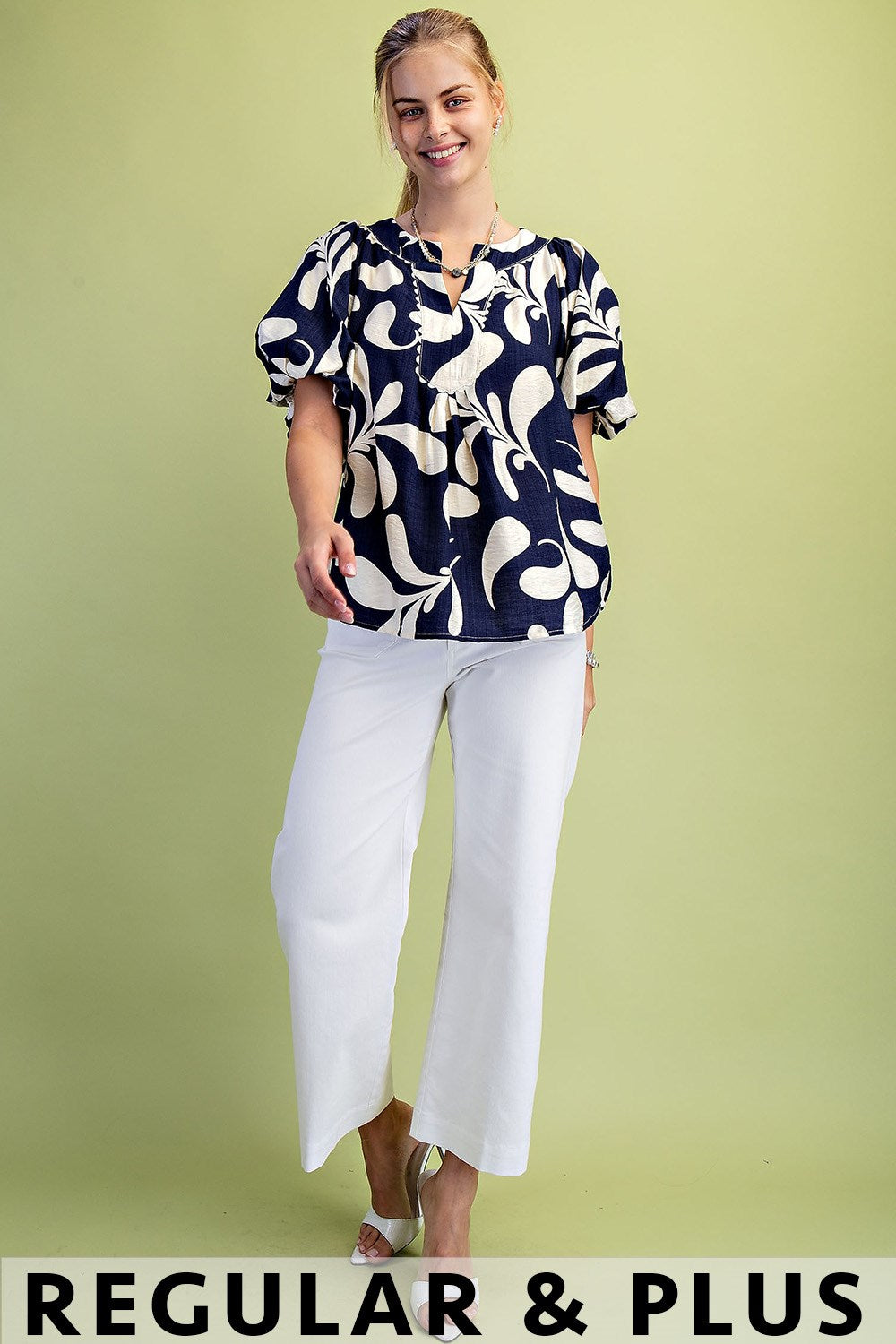 Navy Print Bubble Top