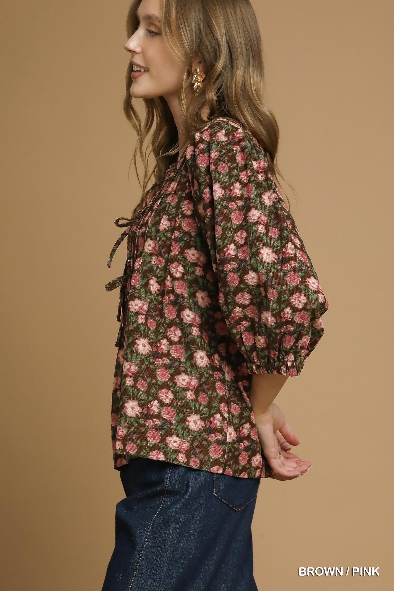 Vintage Floral Pintuck Blouse