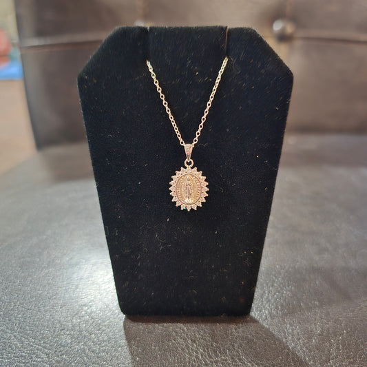 Sterling silver Virgen of Guadalupe CZ accents Pendant