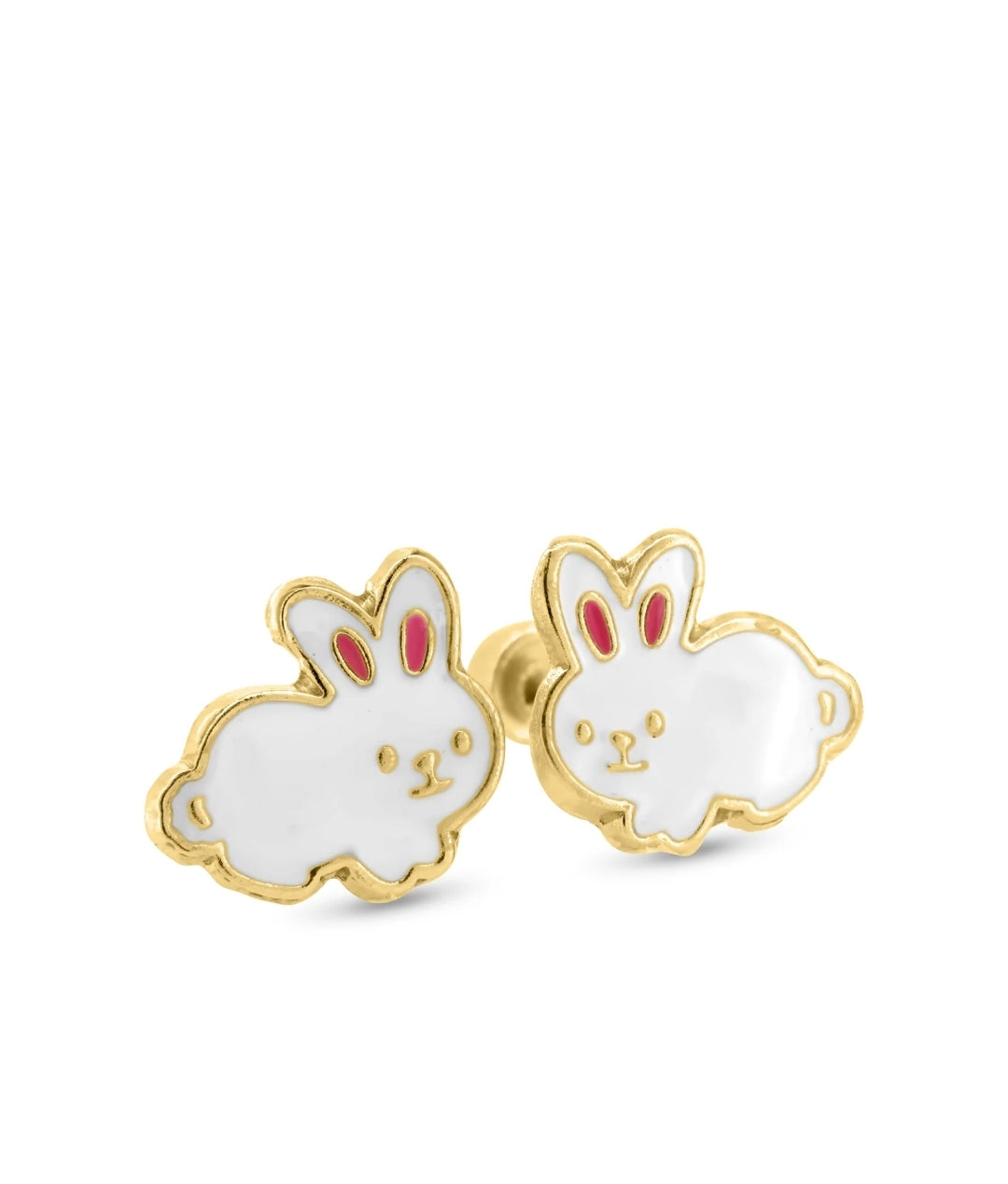 14 Karat Yellow Gold White Rabbit Screw Back Earrings
