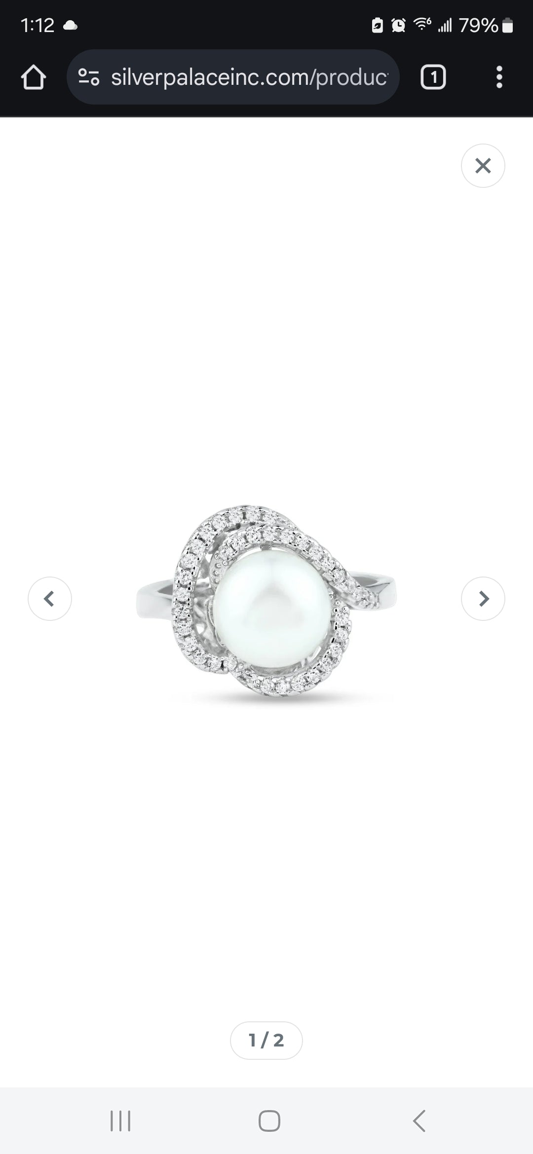 Rhodium Plated 925 Sterling Silver White Pearl and Clear CZ Ring