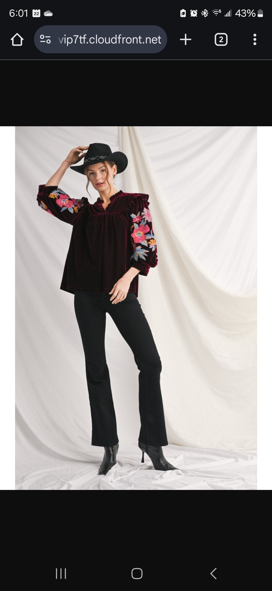 Floral Embroidery Velvet Top