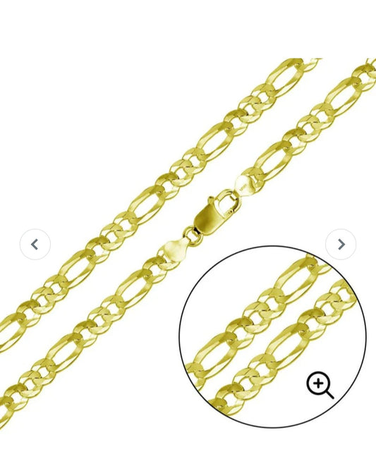 Silver Gold Plated Super Flat Figaro 200 gauge Bracelet 8.9mm - 9 inch, style 2769