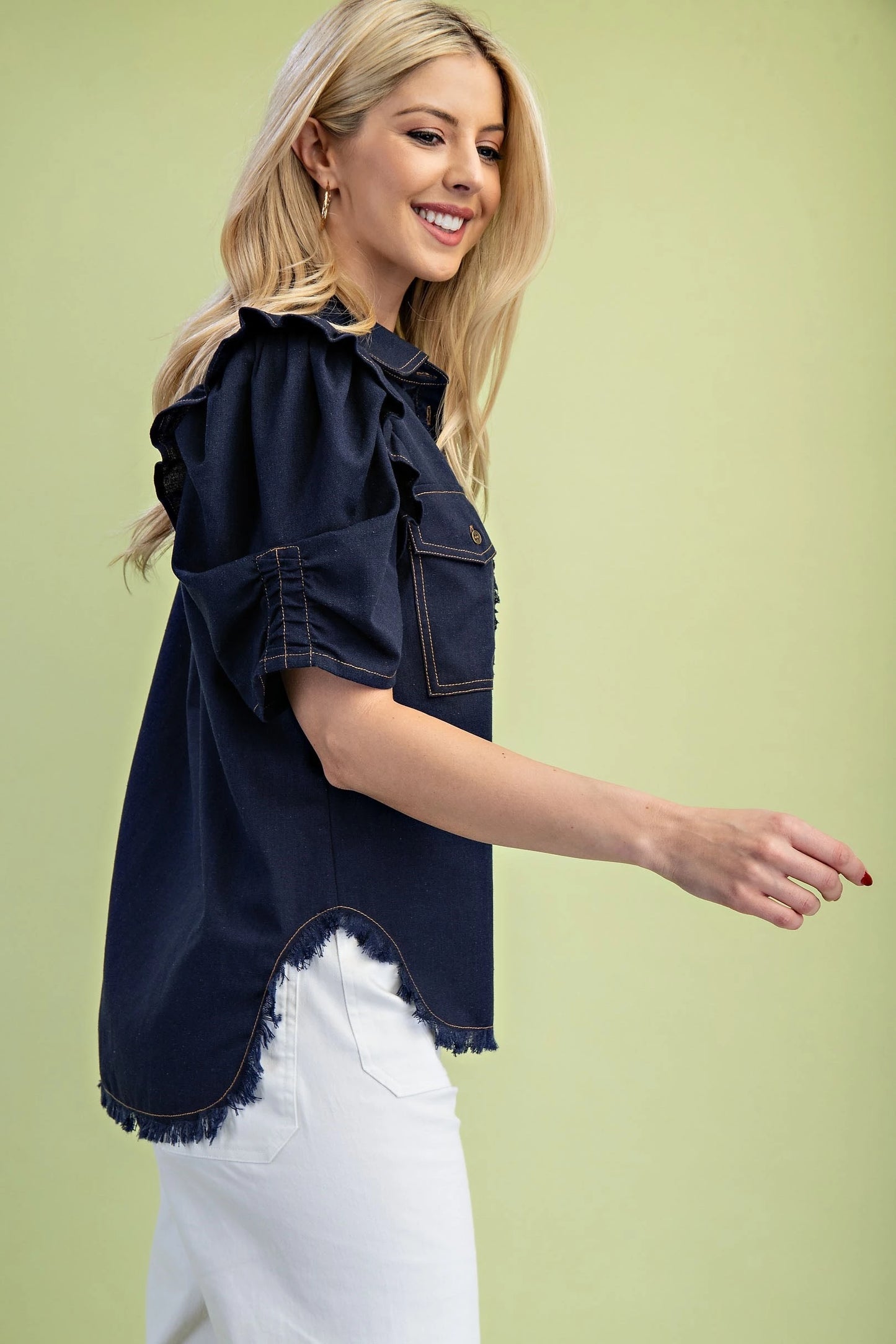 Navy Fringed Top
